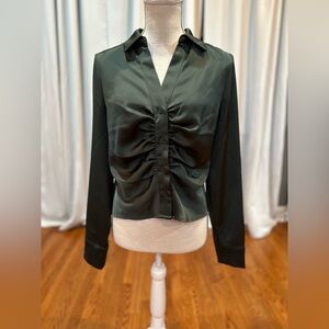 House of Harlow 1960 Hunter green silky touched long sleeve button up shirt